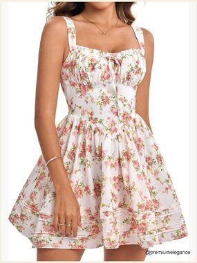 Sleeveless Square Neck Mini Dress A-Line Corset Backless Summer Casual